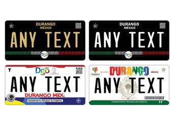 Personalized Aluminum Car Plates Car plate Mexico Car Plates of the States of Mexico Place your Text License plate Durango