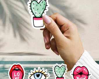 Girl Sticker, Trendy Girl, Coquette Art, Water Bottle Sticker, Laptop Sticker, Girly Sticker, Kiss Sticker, Bundle of 4, Cute, Kiss Lips