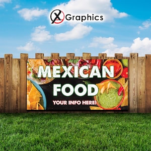 Mexican Food Comida Mexicana 13 oz heavy duty vinyl banner sign with metal grommets, advertising, flag, many sizes, custom banner, Lona