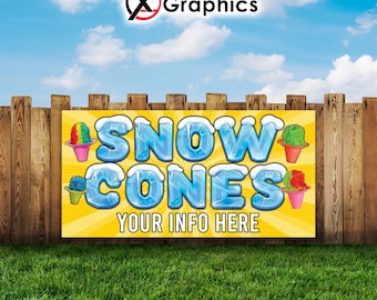 Snow cones 13 oz heavy duty vinyl banner sign with metal grommets, advertising, flag, many sizes, custom banner, custom phone, Snow Cones