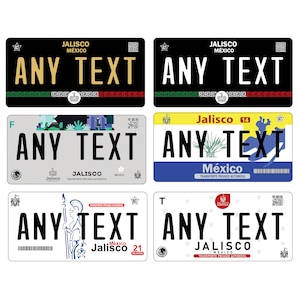 Personalized Aluminum Car Plates Car plate Mexico Car Plates of the States of Mexico Place your Text License plate Jalisco