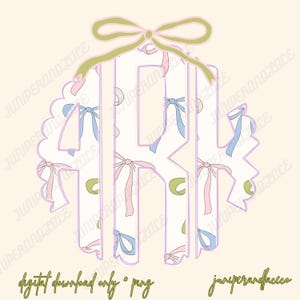 Custom Monogram Spring Monogram PNG | Spring Bow Monogram | Alpha Doodle Design | Scalloped Round Circle Monogram | Digital Download