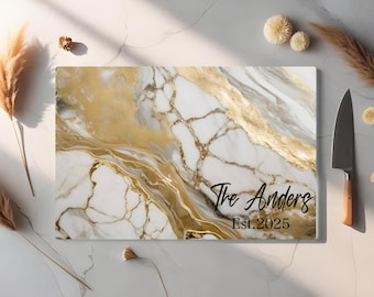 glass cutting board with custom name and date