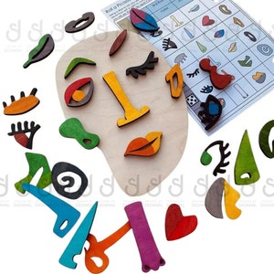 Kids Pica style  Facial Puzzle Game -Wooden Montessori Face Puzzles - Early Educational Art Abstract -brain Development toys -xmas toys