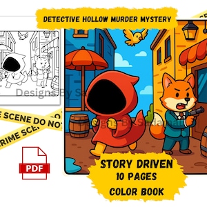 Kolorowanka z prawdziwymi zbrodniami oparta na historii dla dorosłych | Tajemnica morderstwa w Detective Hollow | Przytulna, straszna sztuka | Pobierz plik PDF - książka Przytulne sceny zbrodni