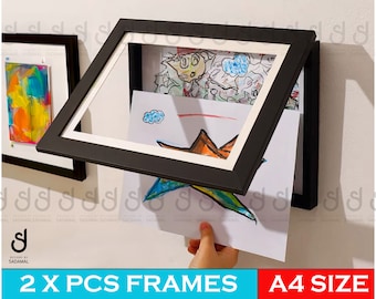 2 rangements pour oeuvres d'art pour enfants - Cadres d'art interchangeables pour enfants - Projets artistiques A4, projet scolaire, meilleurs cadeaux pour les enfants