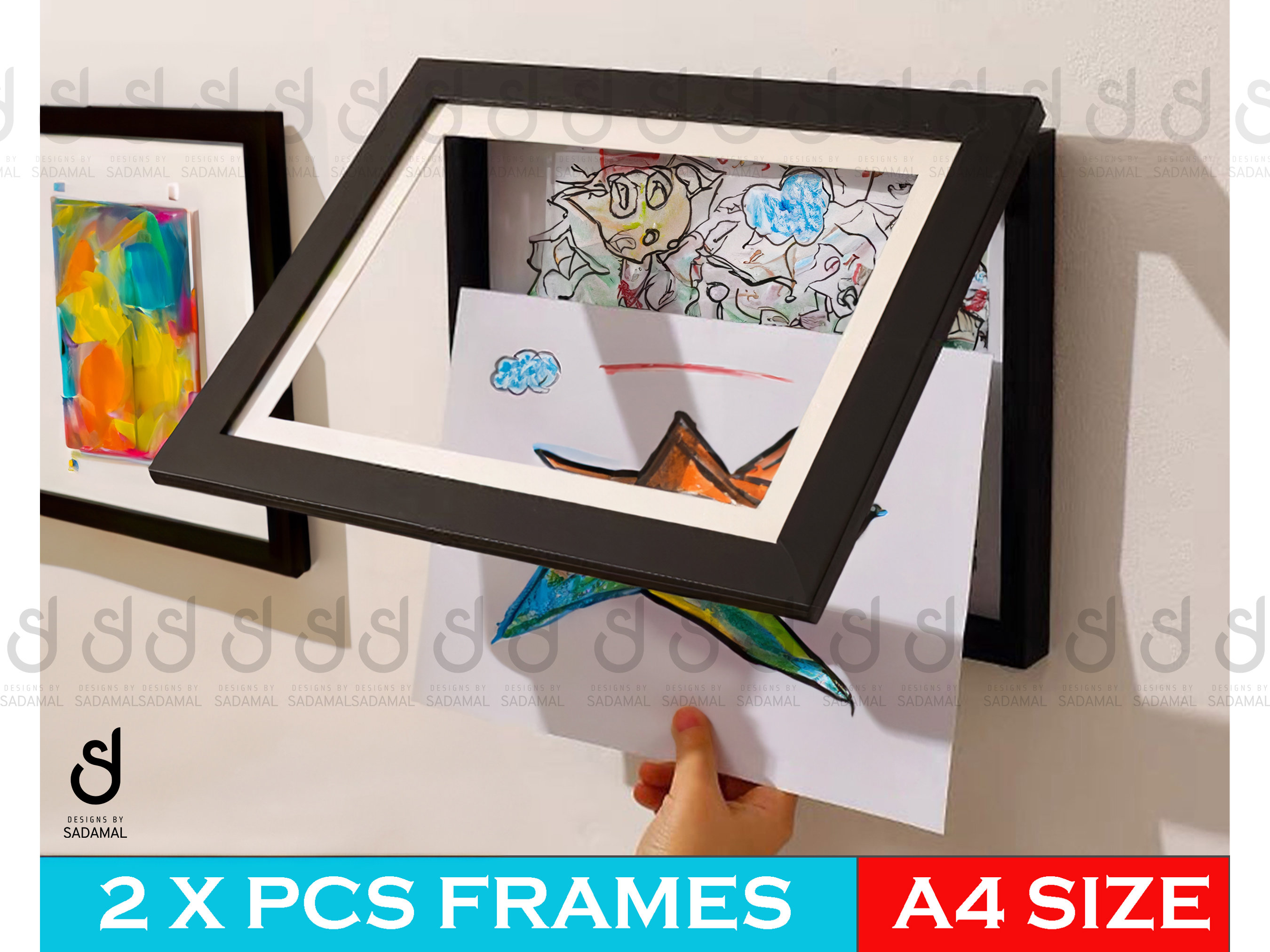 Set of 2 Kids Art Frames Art Display Frame Drawing Portfolio.