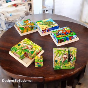Kids Wooden 3D Cubes Jigsaw Puzzles - Cartoon Puzzle - christmas toys - birthday gifts for kids -Toys Funny Games