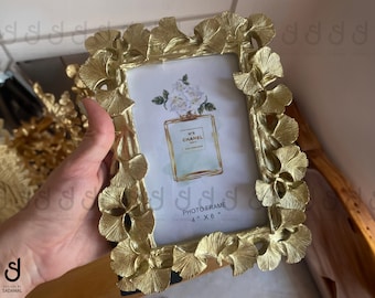 Ginkgo Leaf Golden Picture Frame - Retro Painting 4 Inch 6 Inch Photo Frame -Silver picture frame - Table photo frame for gifts