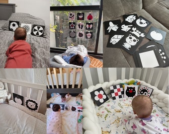 Visuelle Stimulationskarten für jedes Alter - 20 Karten Farbe -Schwarz Weiß Flash-Karten mit hohem Kontrast -Einfarbige Karte für die sensorische Entwicklung des Babys