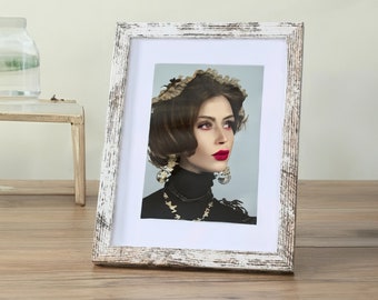 Retro Photo Frames  -Vintage Portrait Photo Frames  - A4 size picture frames- Black, White, wood colours Horizontal Picture Frames