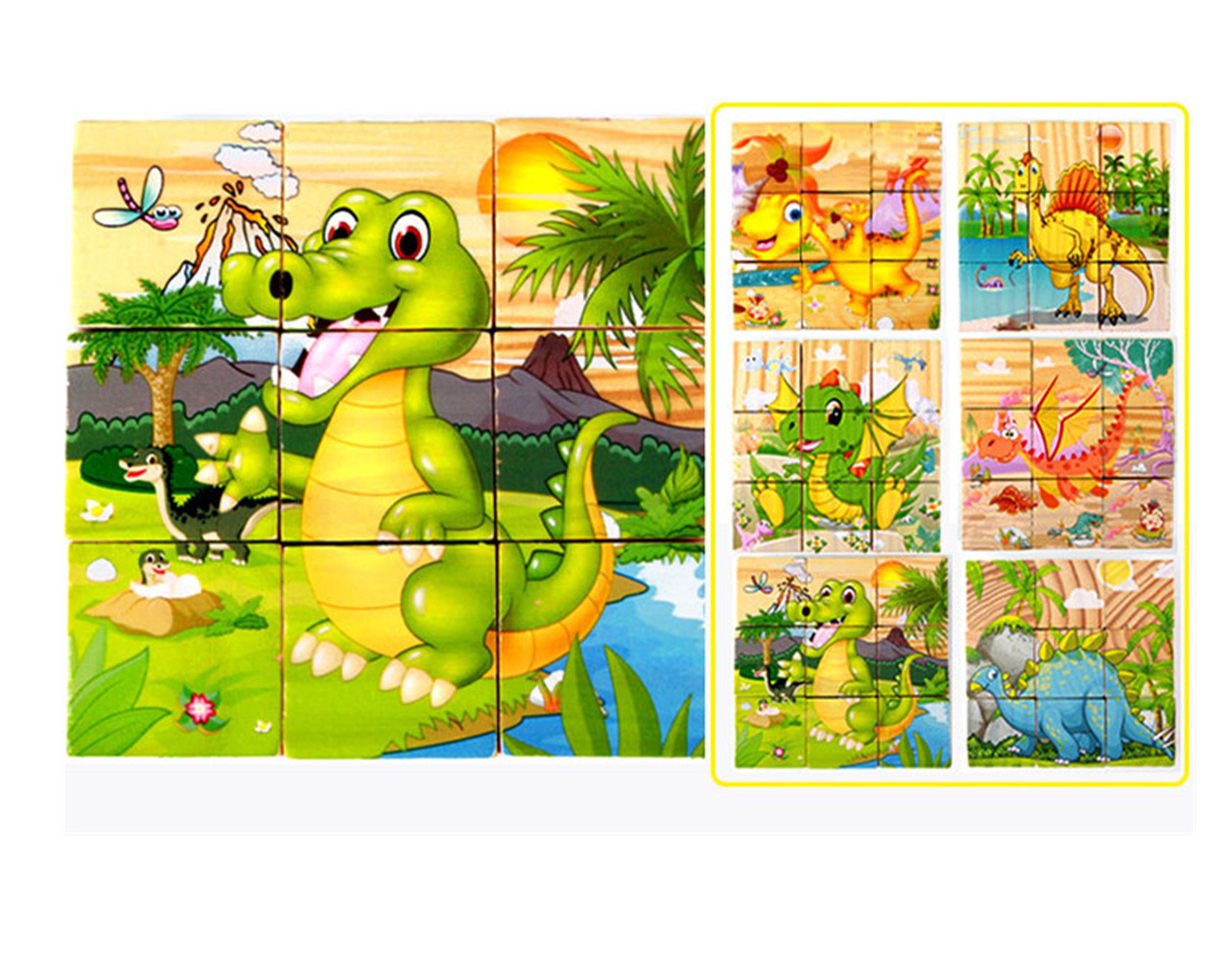 Kids Wooden 3D Cubes Jigsaw Puzzles Cartoon Puzzle Animal Wooden ...