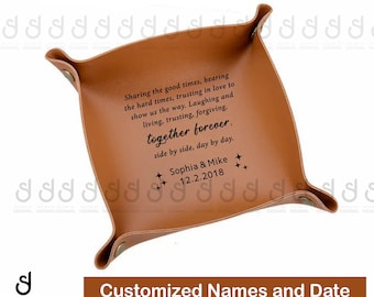 Personalized Leather Tray -Couple Anniversary Housewarming Gift - Leather Tray name Customize - Engraved Valet Tray -wedding gifts -pc table
