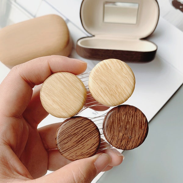 Wood Grain Contact lens case with mirror - Cosmetic Travel Case -  Leak-proof Storage -Contact lens travel storage