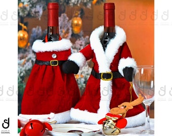 Handmade Christmas Wine Bottle Cover Set - Santa cloth Wine Bottle Cover - Wine Bottle Sack -Xmas Dinner Table Decor - Christmas gifts -