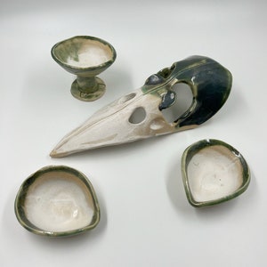 Handmade Ceramic Bird Skull Decor Set
