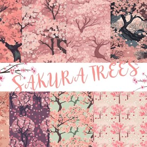 Sakura Trees background Digital Paper 12 Designs - 12x12in - Commercial Use