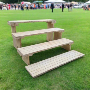 Slotted tiered Market stall wood stand quadruple shelves - product display 4 shelf tray - step display - card display - jewellry - greeting