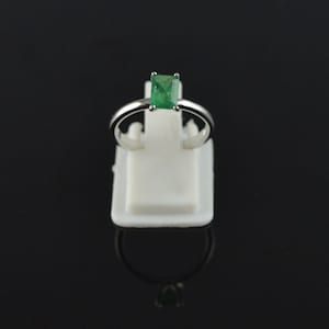 Emerald Cut Sterling Silver Ring: Natural Green Gemstone, May Birthstone