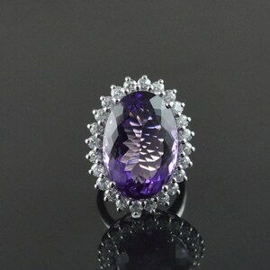 Oval Amethyst 925 Silver Ring: White Topaz Cocktail Ring
