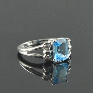 Emerald Cut Swiss Blue Topaz Ring: Sterling Silver Statement Jewelry