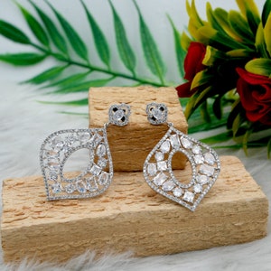 White Topaz Sterling Silver Dangle Earrings: Fancy Cut Gemstone