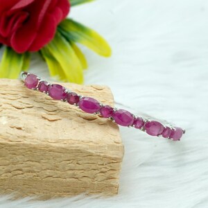 Natural Ruby Sterling Silver Bangle: Oval & Round Red Stone Jewelry