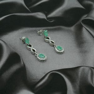 Emerald Sterling Silver Earrings: Oval Cut Gemstone, Fine Jewelry Gift