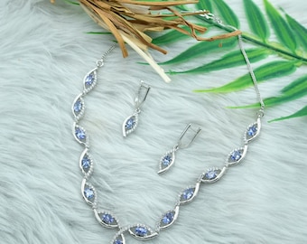 Tanzanite & White Topaz Sterling Silver Necklace Earring Set