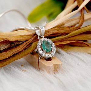 Emerald & White Topaz Sterling Silver Pendant with Silver Chain