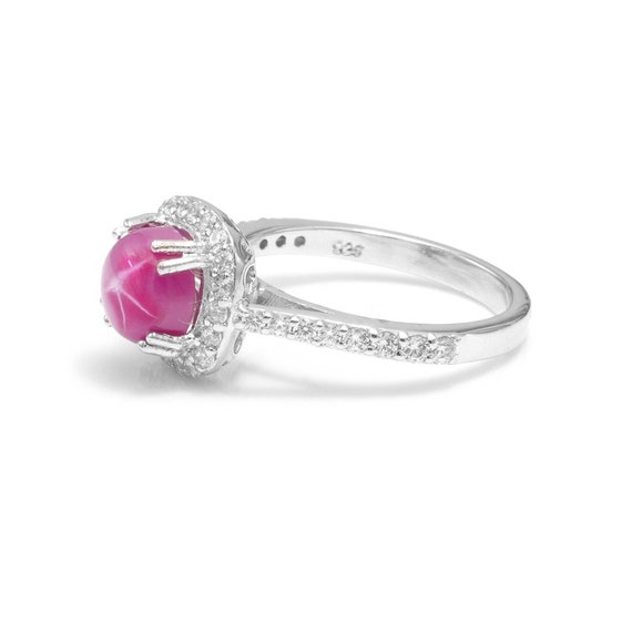 Bague Saphir étoile Rose En Argent 925 - Saphir De Laboratoire Ovale 8x6mm, Taille Ajustable, Fabrication Artisanale Inde