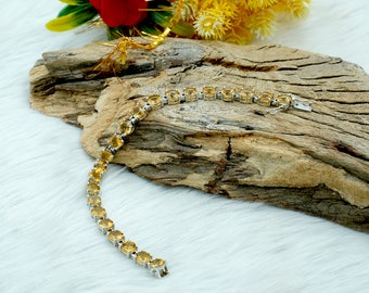 Natural Citrine Sterling Silver Bracelet: Round Cut November Birthstone
