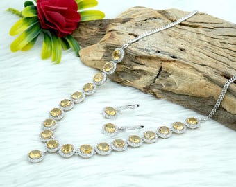Citrine & White Topaz Sterling Silver Necklace Earring Set