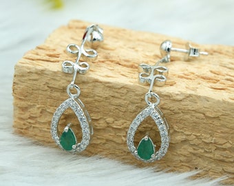 Emerald Pear Cut Sterling Silver Earrings: White Topaz Dangle