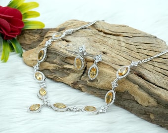 Set ketting en oorbellen citrien: sterlingzilver, witte topaas