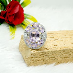 Amethyst Cocktail Ring: Oval Cut, White Topaz, Sterling Silver