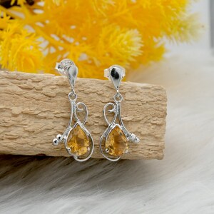 Citrine Sterling Silver Earrings: Pear Cut November Birthstone