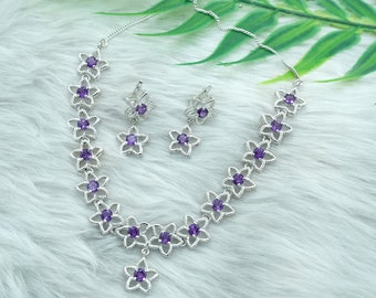 Amethyst Star Necklace & Earrings Set: 925 Sterling Silver
