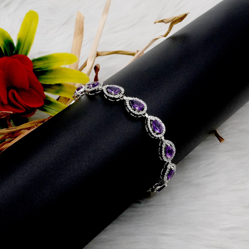 アメジスト＆ホワイトトパーズ スターリングシルバーブレスレット