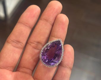 Pear Cut Amethyst Sterling Silver Ring: Diamond Halo Cocktail Ring