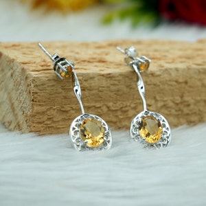 Natural Citrine Sterling Silver Dangle Earrings: November Birthstone