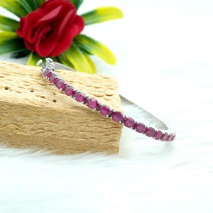 Natural Ruby Sterling Silver Bangle: Oval Red Gemstone, Openable