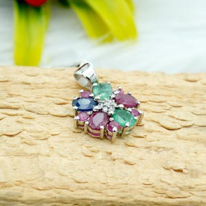 Ruby, Sapphire, Emerald & Topaz 925 Silver Pendant