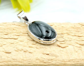 Natural Genuine Black Star Silver Pendant, Oval Cut Black star Single stone Silver Pendant, Fine Jewelry, Chain with Pendant, Gift for her