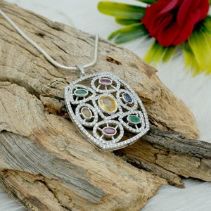 Natural Sapphire Ruby Emerald Silver Pendant: Oval Gemstone Jewelry