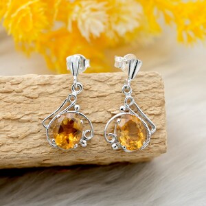 Natural Citrine Sterling Silver Earrings: Oval Cut November Birthstone