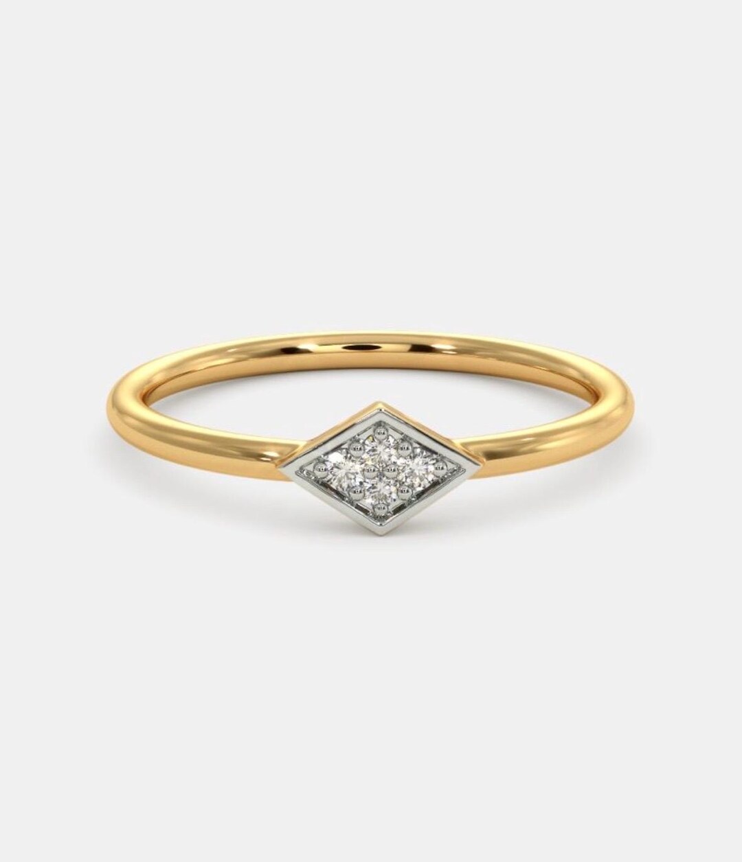 Dainty 18K Yellow Gold Diamond Ring: Round Cut April Birthstone - Etsy