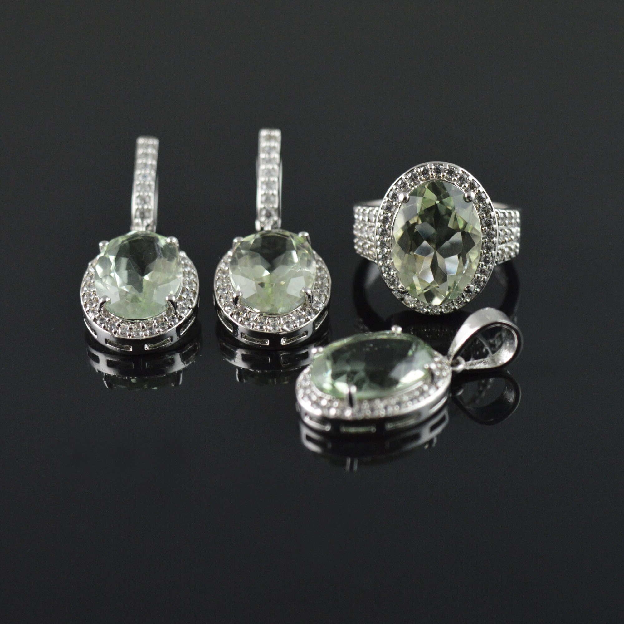 Natural Genuine Green Amethyst Pendant Set | Green Amethyst Silver Pendant Necklace Jewelry For Her | Green Gemstone Pendant Set For Women