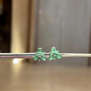 Natural Genuine Emerald Sterling Silver Studs Earrings, Oval & Round Cut Emerald Push back Silver Stud Earring, May Birthstone, Gift for her