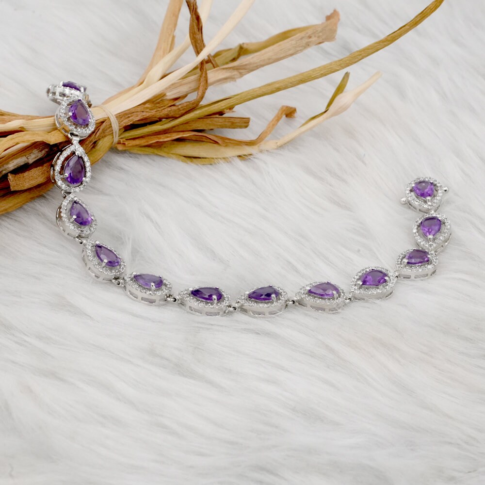 アメジスト＆ホワイトトパーズ スターリングシルバーブレスレット